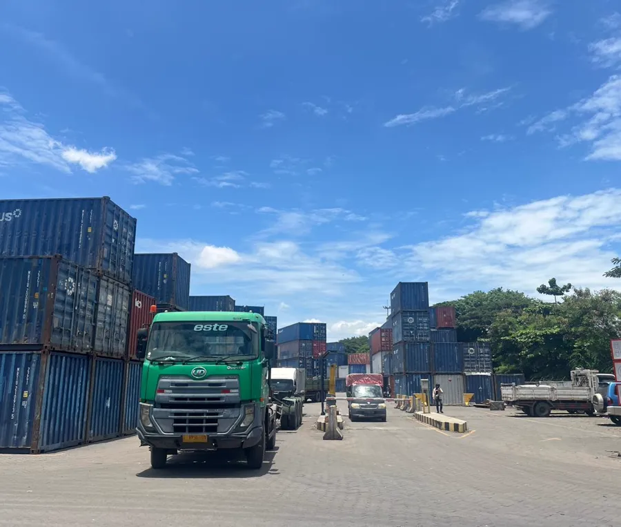 Container yard in Indonesia where Palm Kernel Expeller is dispatched
